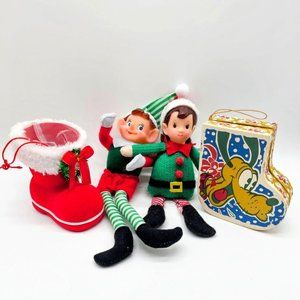 Kitschy Christmas Elf Pixie , Bootie And Pluto Gift Box Ornament Lot Of 4 Pieces